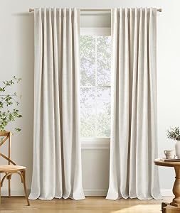 INOVADAY 100% Blackout Curtains 84 Inches Long 2 Panels Set, Back Tab/Rod Pocket Linen Bla