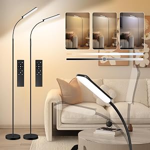 FRIDEKO HOME 2 Pack Dimmable LED Floor Lamps,1800LM 4CCT Gooseneck Light w/Remote& Tou