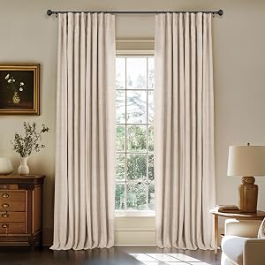 INOVADAY 100% Blackout Curtains for Bedroom, Oatmeal Black Out Curtains 96 Inch Long, Clip