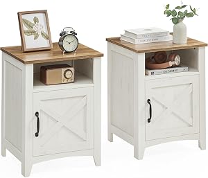 VASAGLE LIRY Collection - Farmhouse Nightstand with Barn Door, Set of 2, Bedside Table wit