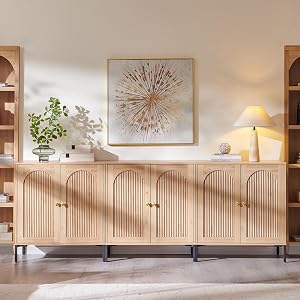 IFGET Modern Buffet Cabinet with Storage, 92.63" W Fluted Arched Sideboard Cabinet w/