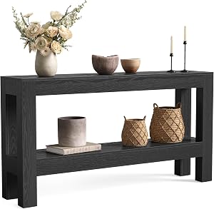LITTLE TREE 63-Inch Black Console Table for Entryway, Narrow Long Wooden Entry Table for L