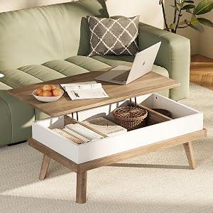Meilocar Wood Coffee Table, Lift Top Coffee Table with Hidden Compartment, Living Room Rec