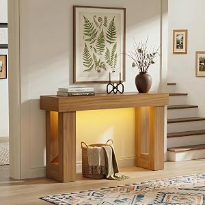 Reedvales 47" Narrow Console Table with Socket & Sensor Light, Farmhouse Entryway