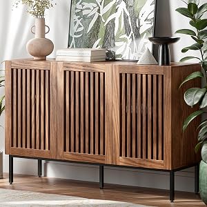 BVIUNTWO Buffet Cabinet, Modern Credenza Storage Cabinet with Adjustable Shelves and Metal
