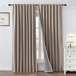 Zyvola 100% Blackout Curtains 84 inch Length 2 Panels Faux Linen Long Drapes for Bedroom N