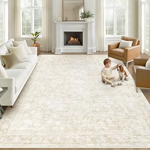 8x10 Area Rugs for Living Room: Washable Large Vintage Floral Rug Low Pile Non-Slip Boho C