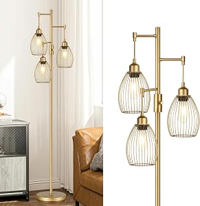 Dimmable Floor Lamp, Industrial Floor Lamps for Living Room, Gold Tree Lamp Standing Lamp