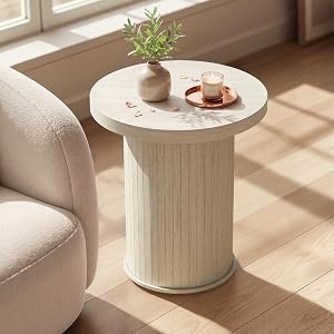 VASAGLE Round Side Table, Tambour End Table, Mid Century Modern Nightstand, Easy Assembly,