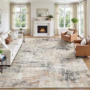 Lofus 8x10 Area Rug for Living Room, Gold Abstract Large Rugs with Non-Slip Backing, Neutr