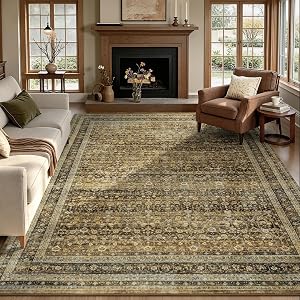 Vibrug 8x10 Caramel Brown Area Rugs for Living Room - Vintage Distressed Retro Washable Ru