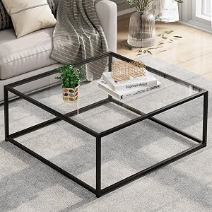 Black Glass Coffee Table for Living Room,Square Coffee Tables for Small Spaces,Simple Tea