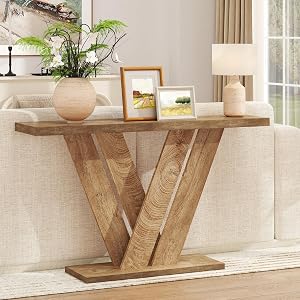 karlott 51 Inch Console Table, Modern V-Shaped Entryway Table, Wood Sofa Table Behind The